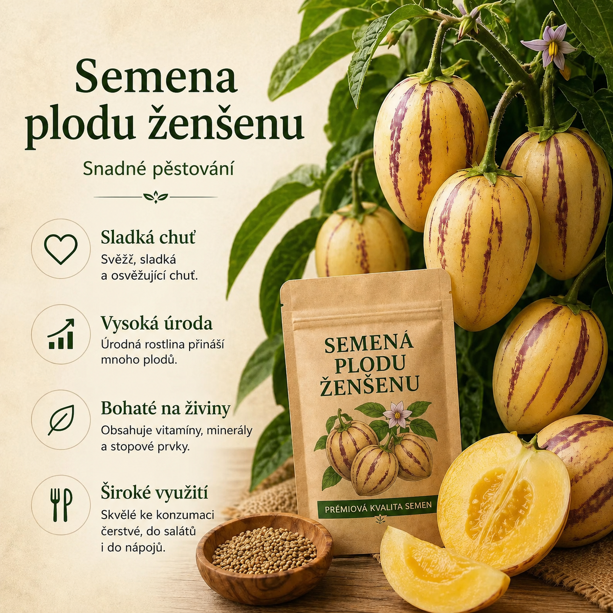 ✨️Raritá semena z plodů ženšenu🥭Bohatá na vitamíny a minerály!-50% sleva🔥(1 balení 100 semen)