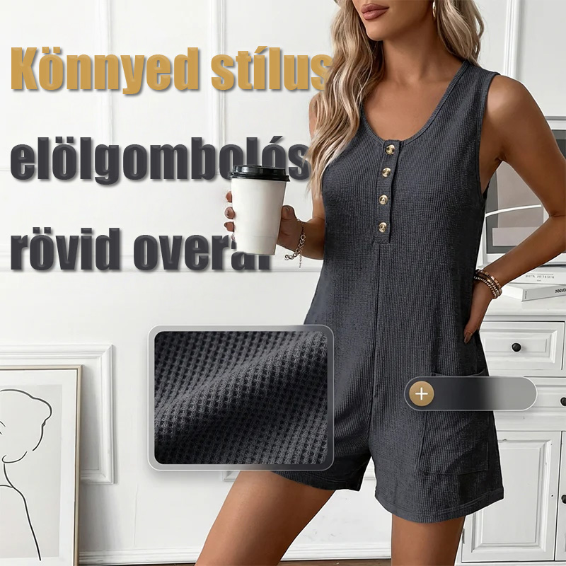 Női ujjatlan, gombos előlapú jumpsuit