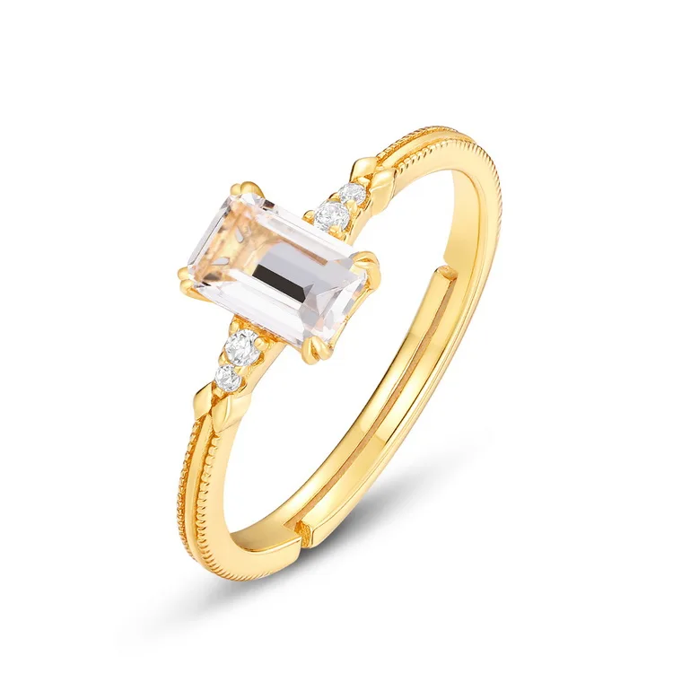 JewelyKing S925 Sterling Silver Natural Crystal Big Gemstone Clear Quartz Ring JKRS0276
