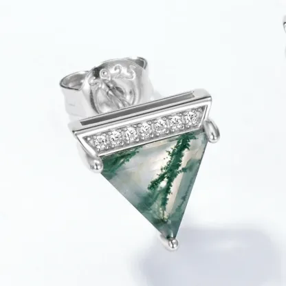 JewelyKing Dainty Real Silver Gemstone Stud Earrings Bling Zircon Cute Heart Shape Moss Agate Earring Jewelry JKES0006