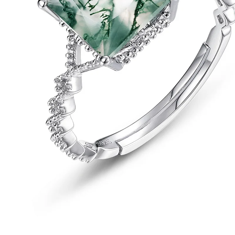 Jewelykin S925 Sterling Moss Rings Type Setting Agate Wedding Engagement Ring JKRS0123