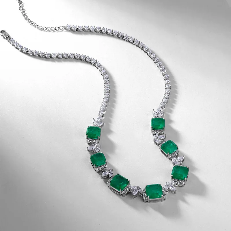 Luxury Bridal Necklace Lab Grown Sapphire S925 Sterling Silver Plated Gold Exquisite Pendant Necklace