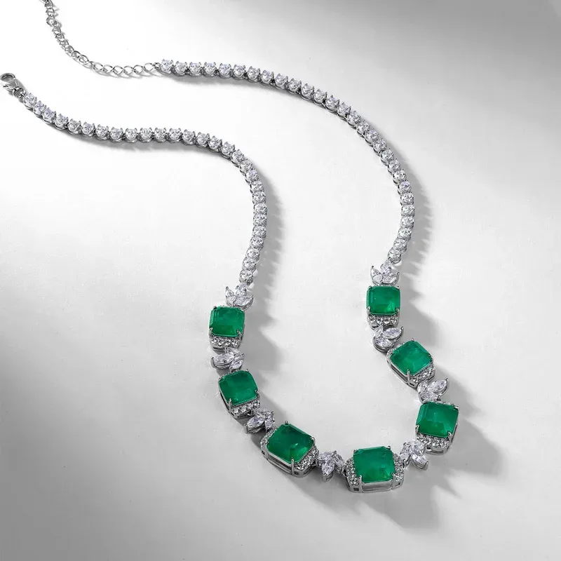 Luxury Bridal Necklace Lab Grown Sapphire S925 Sterling Silver Plated Gold Exquisite Pendant Necklace