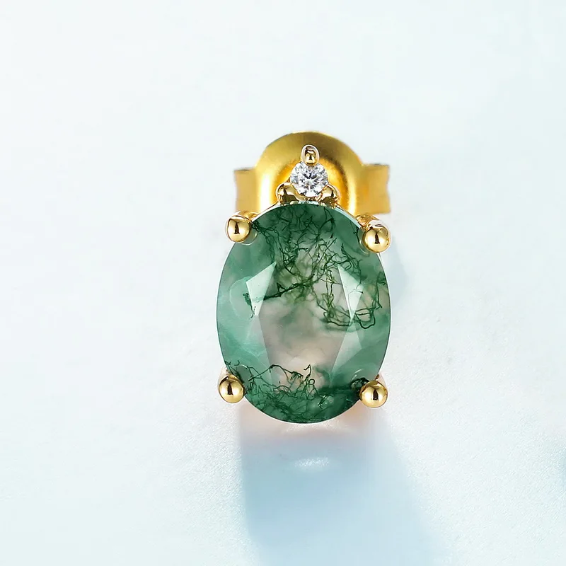 Jewelyking S925 Gemstone Green Moss Agate Natural Stone Stud Earrings JKES0072