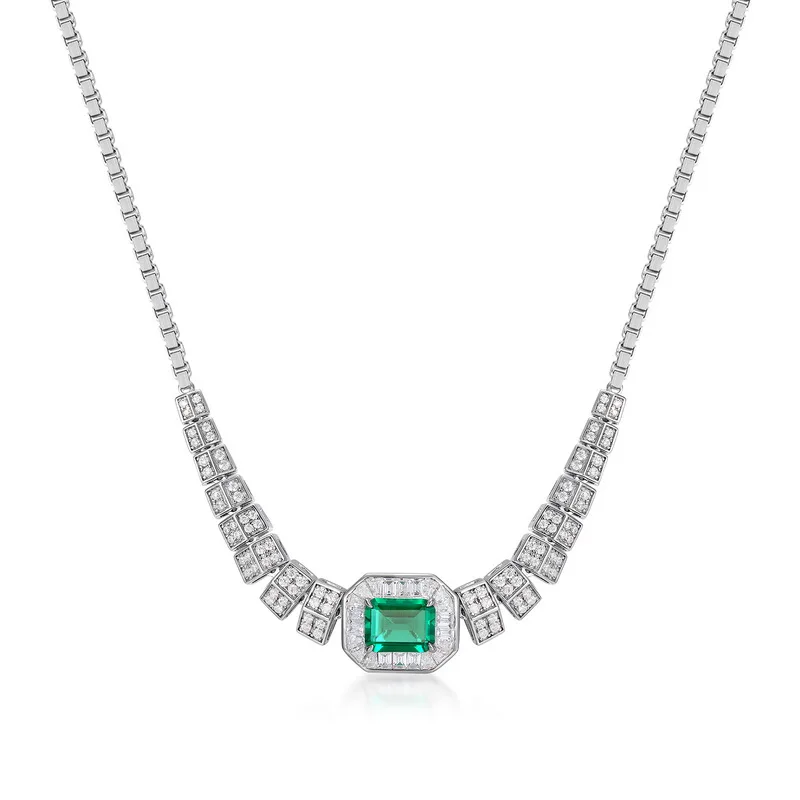 JewelyKing S925 Sterling Silver 20CT Pretty Cultivate Emeralds Bright Necklace JKNS0178