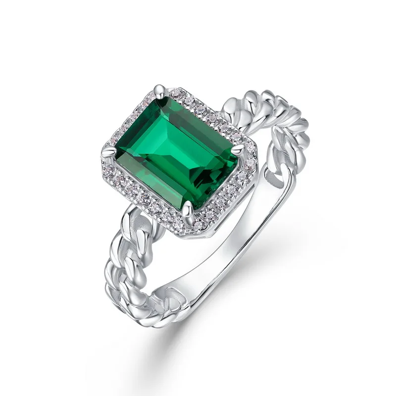 Panyu High End Jewelry Customization Synthetic Emerald Ring Made Solid 925 Sterling Silver