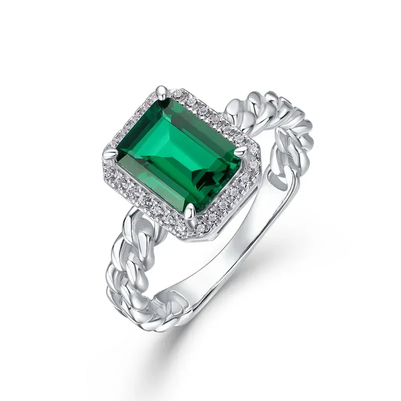 Panyu High End Jewelry Customization Synthetic Emerald Ring Made Solid 925 Sterling Silver