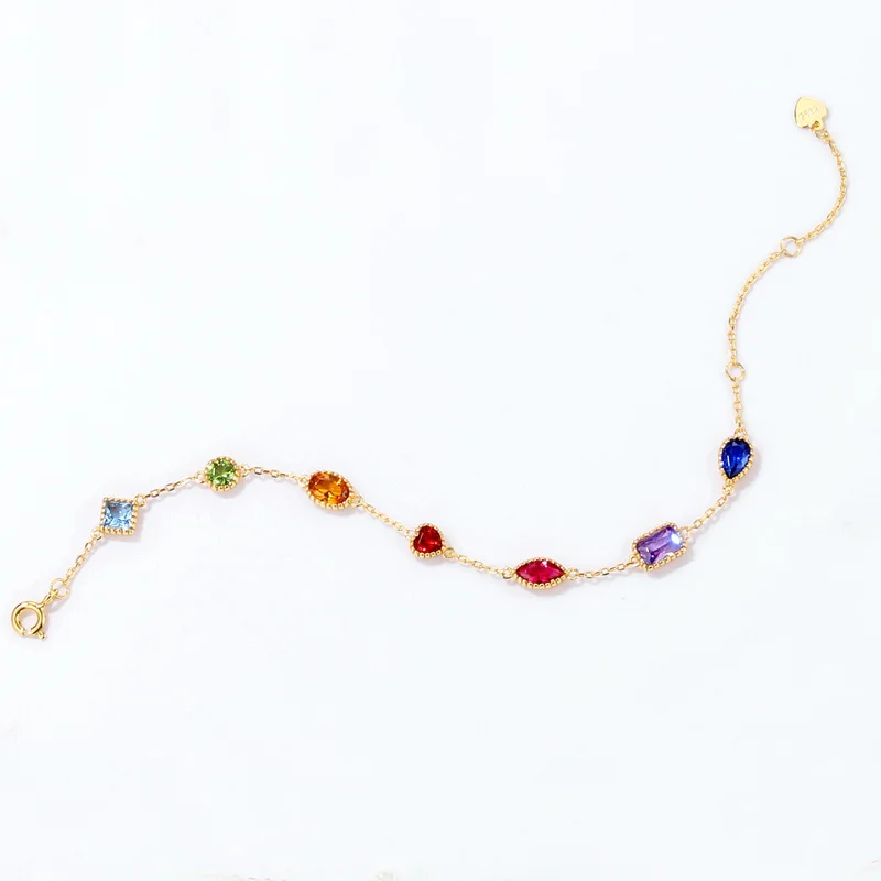 Fashion 925 Silver Rainbow Cz Bracelet Classic Design Gold Plated Multi Color Zircon Girl Rainbow Gold Plated Chain