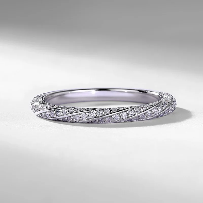 JewelyKing S925 Sterling Silver Moissanite Twisted Band Design Full Eternity Stackable Wedding Band Ring JKRS0012