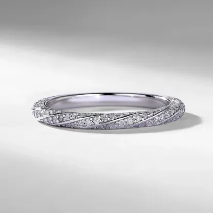 JewelyKing S925 Sterling Silver Moissanite Twisted Band Design Full Eternity Stackable Wedding Band Ring JKRS0012