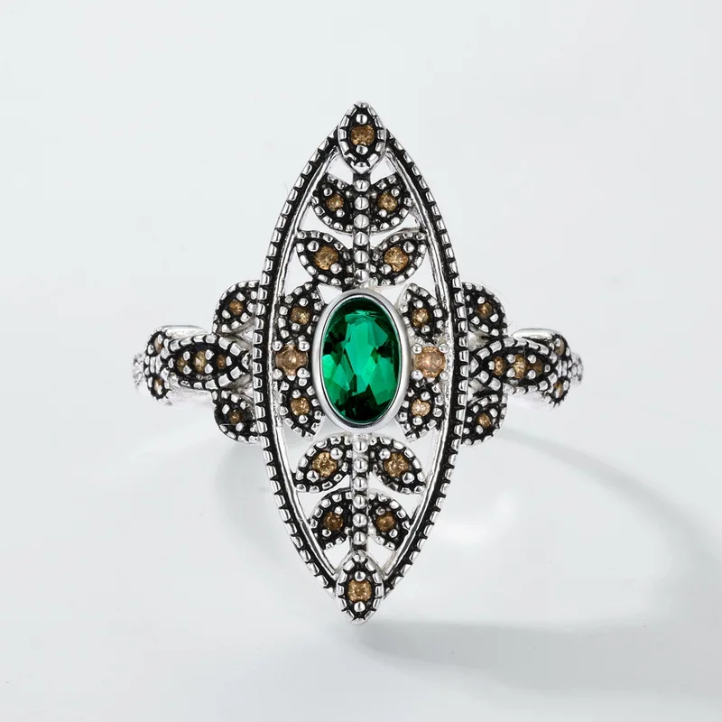 Custom Vintage Jewelry Silver Plated 925 Sterling Silver Personalized Lab Grown Emerald Ring