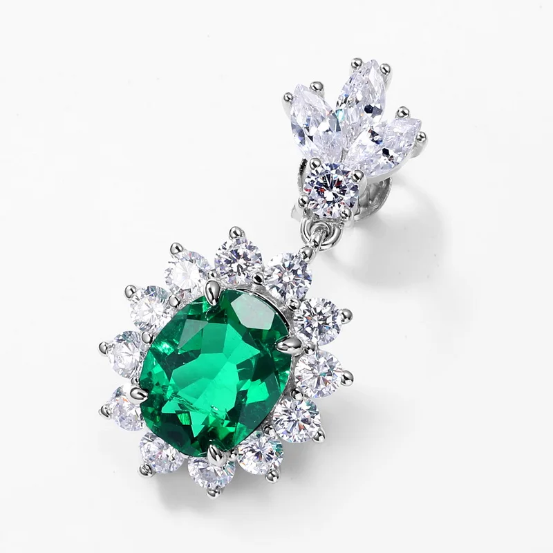 Fashionable Oval Shape Synthetic Diamond Emerald Dangle Earrings Cultivated Diamonds Women's Drop Earrings