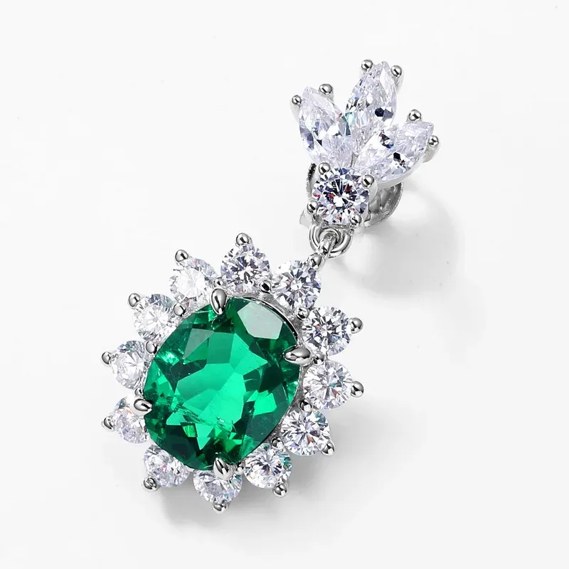 Fashionable Oval Shape Synthetic Diamond Emerald Dangle Earrings Cultivated Diamonds Women's Drop Earrings