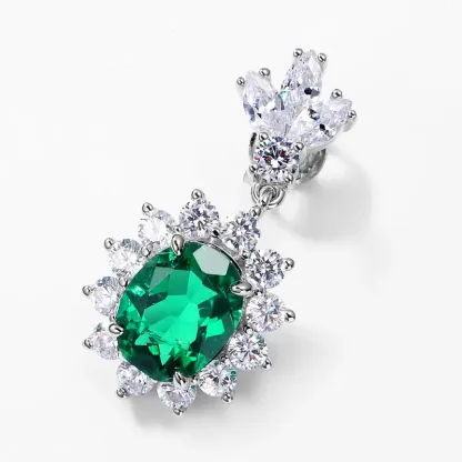 Fashionable Oval Shape Synthetic Diamond Emerald Dangle Earrings Cultivated Diamonds Women's Drop Earrings