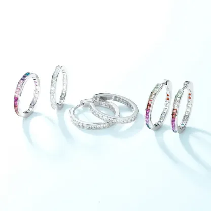 Custom  Multi Color Rainbow Ring 925 Sterling Silver Round Square CZ Shape Rainbow Wedding Band Ring for Women