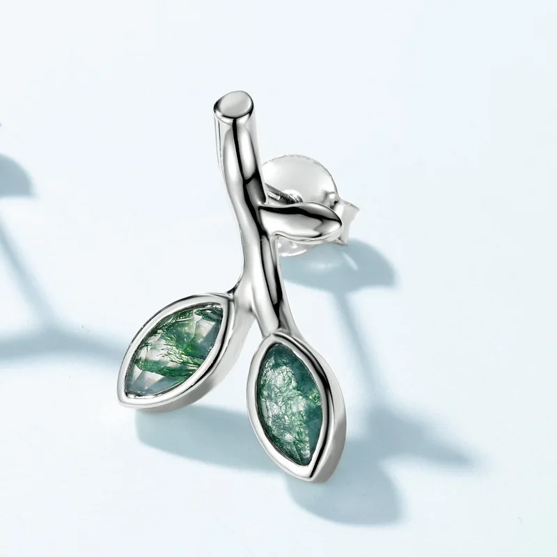 Jewelyking S925 Sterling Silver Forest Branch Party Gifts Hot Sale Green Moss Agate Earrings Sweet Green Earrings JKES0089