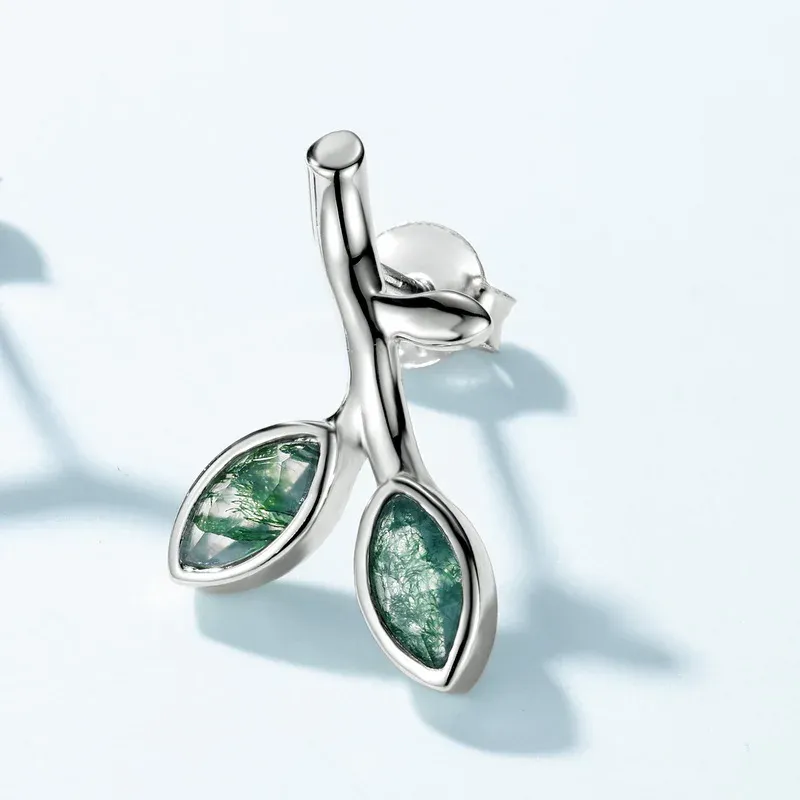 Jewelyking S925 Sterling Silver Forest Branch Party Gifts Hot Sale Green Moss Agate Earrings Sweet Green Earrings JKES0089
