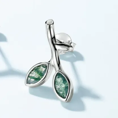 Jewelyking S925 Sterling Silver Forest Branch Party Gifts Hot Sale Green Moss Agate Earrings Sweet Green Earrings JKES0089