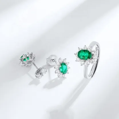 925 Sterling Silver Classic Elegant Cubic Zircon Stud Earring Bling Diamond Lab Grown Emerald Gemstone Stud Earrings for Women