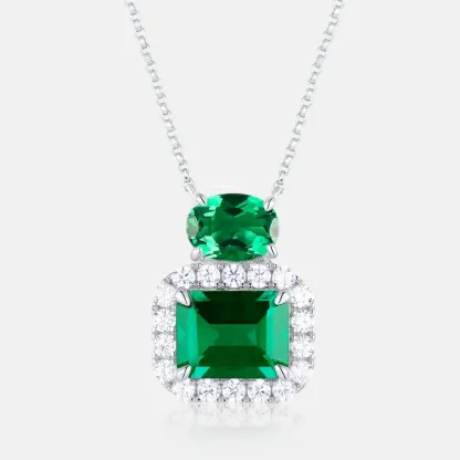 Shiny Cubic Zirconia Rectangle Shape Pendant Fashion Elegant Created Emerald Birthstone Necklace