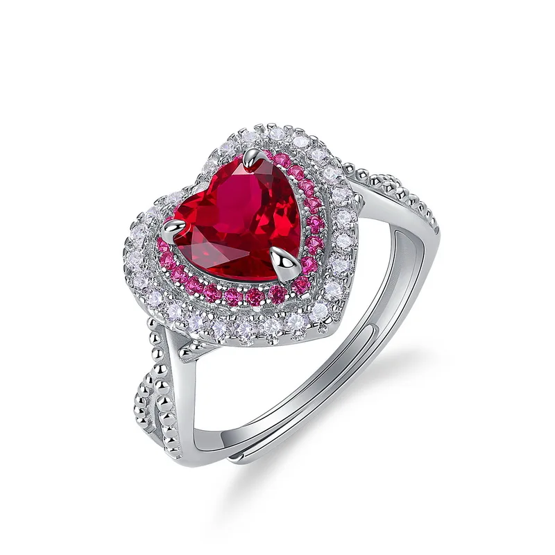JewelyKing S925 Sterling Silver Ruby Gemstone Engagement Rings JKRS0255