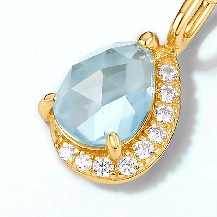 JewelyKing  S925 Silver Sky Blue Topaz Pendant Dainty Pear Shape Luxury Pendant Necklace JKNS0169