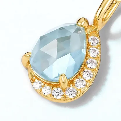 JewelyKing  S925 Silver Sky Blue Topaz Pendant Dainty Pear Shape Luxury Pendant Necklace JKNS0169
