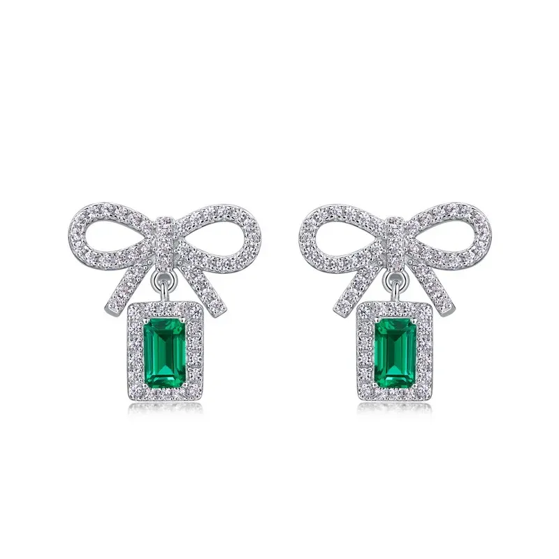 925 Sterling Silver Dangling Earrings Jewelry Necklace 1.79 Ct Lab Emerald S925 Sterling Silver Necklace Jewellery