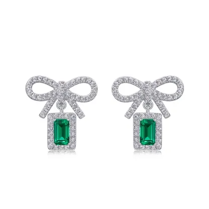 925 Sterling Silver Dangling Earrings Jewelry Necklace 1.79 Ct Lab Emerald S925 Sterling Silver Necklace Jewellery