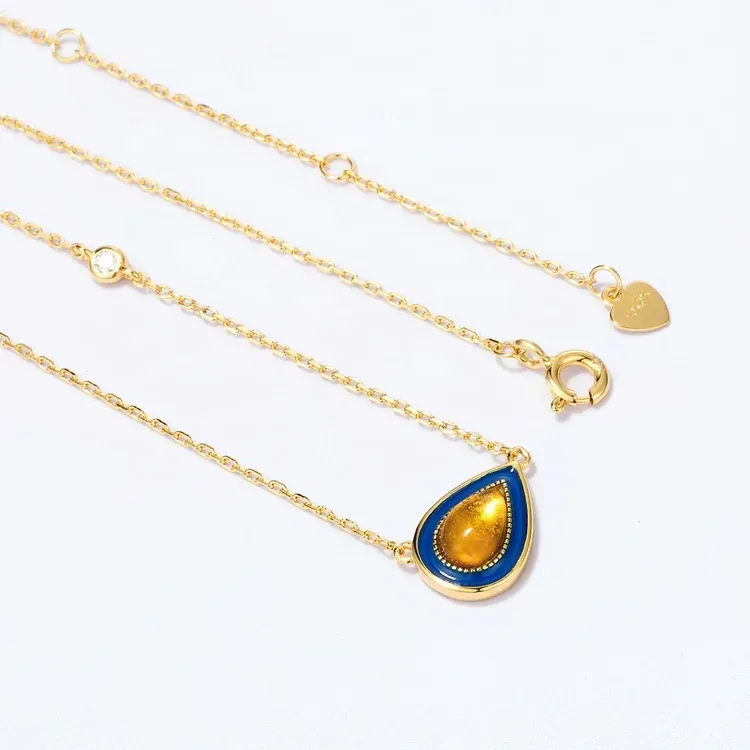 JewelyKing S925 Sterling Silver Big Amber Drop Shape Pendant Women Necklace JKNS0162