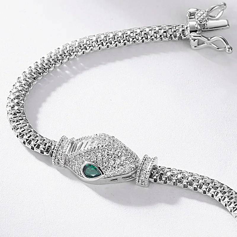 JewelyKing Rhodium Plated White Gold Open Snake Pattern Bracelet JKBS0045