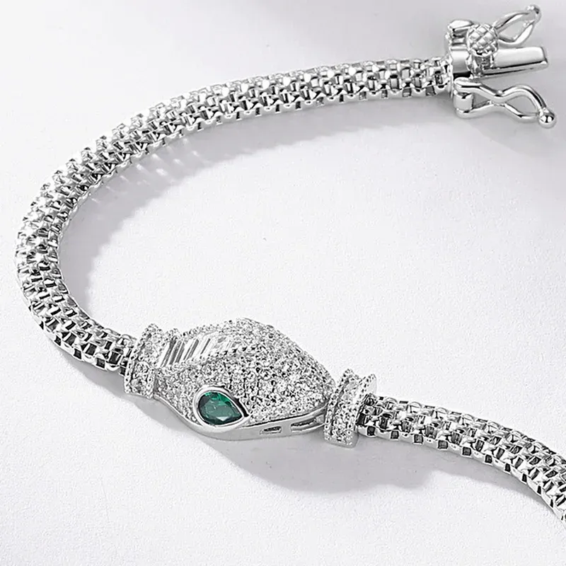 JewelyKing Rhodium Plated White Gold Open Snake Pattern Bracelet JKBS0045