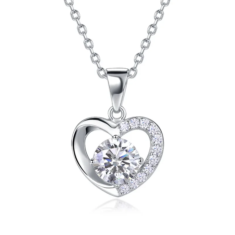 JewelyKing S925 Sterling Silver Rhodium Plated Heart Lab Grown Diamond Necklace 