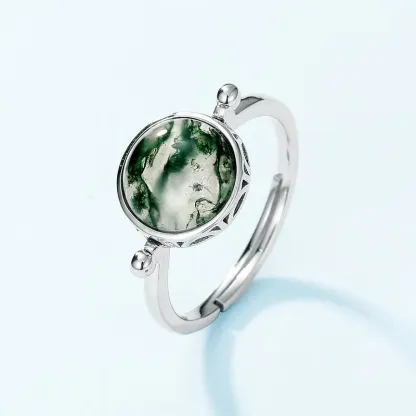 JewelyKing S925 Sterling Silver Moss Agate Stone Ring JKRS0183