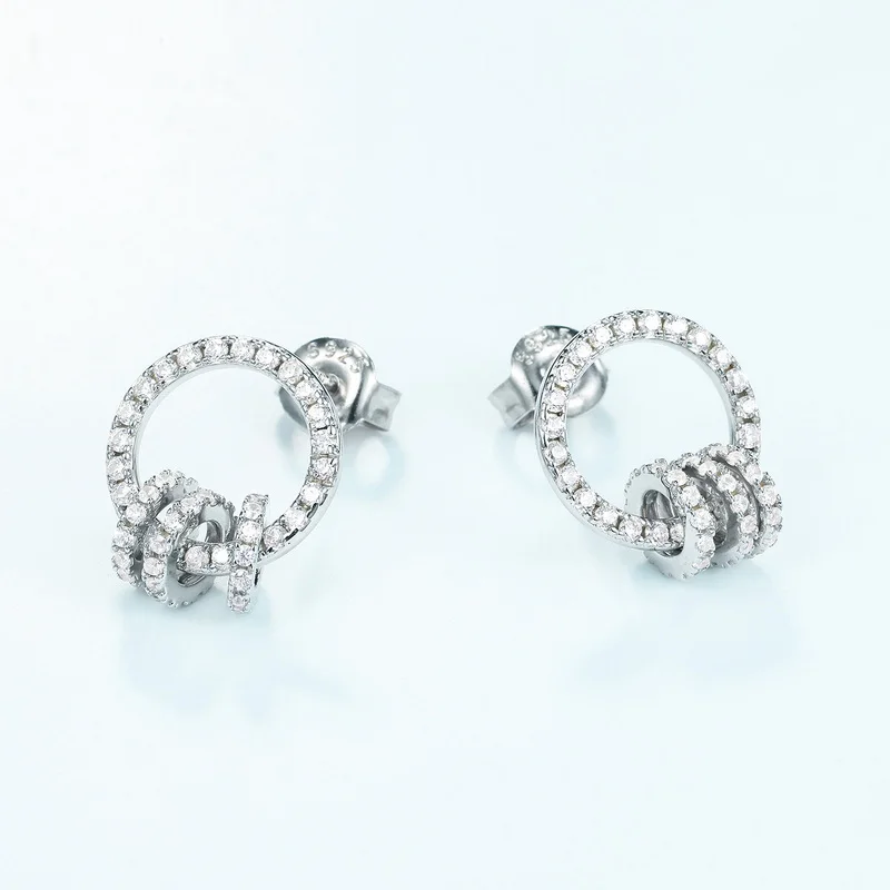 JewelyKing S925 Sterling Silver Zircon Open Circle Stud Multi Row Stacked Geometric Statement Earrings JKES0120