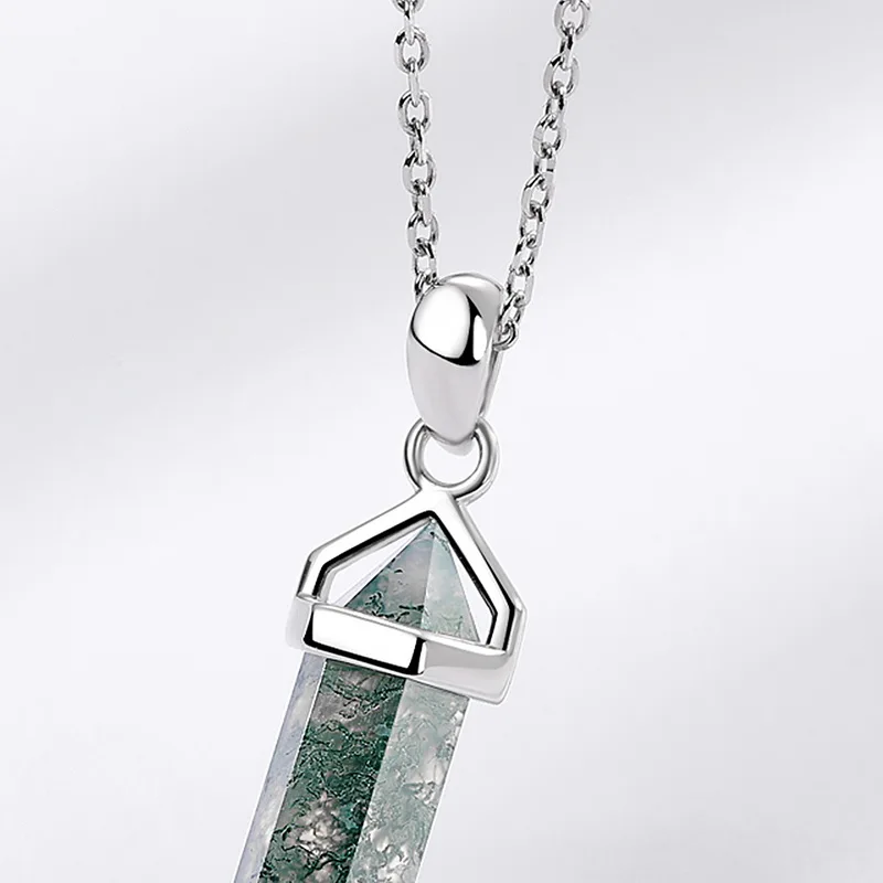 Jewelyking S925 Sterling Silver Green Moss Agate Drop Shape Gemstone Pendant JKNS0077