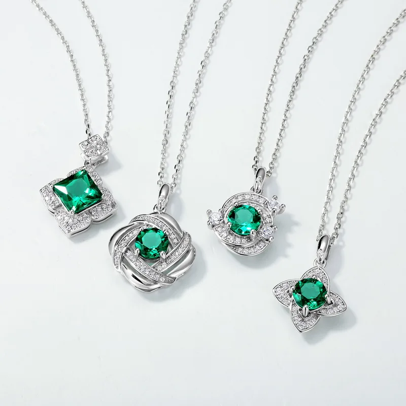 JewelyKing S925 Sterling Silver Retro High End Lab Emerald Necklace JKNS0022