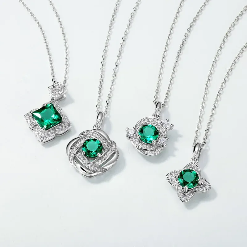 JewelyKing S925 Sterling Silver Retro High End Lab Emerald Necklace JKNS0022