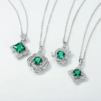 JewelyKing S925 Sterling Silver Retro High End Lab Emerald Necklace JKNS0022