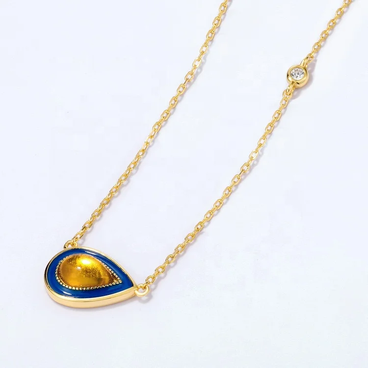 JewelyKing S925 Sterling Silver Big Amber Drop Shape Pendant Women Necklace JKNS0162