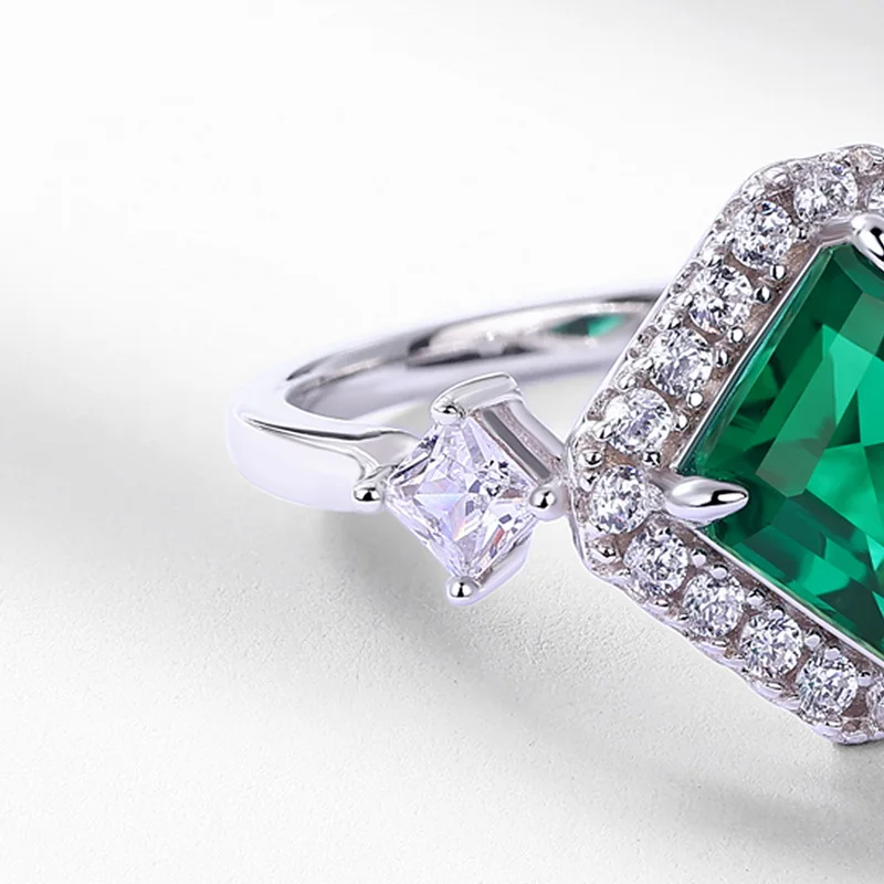 Panyu Custom Synthetic Lab Emerald Ring Women S925 Full Colored Diamonds Retro Finger Ring