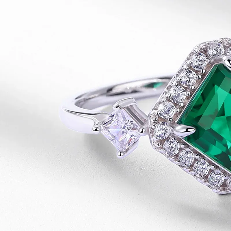 Panyu Custom Synthetic Lab Emerald Ring Women S925 Full Colored Diamonds Retro Finger Ring