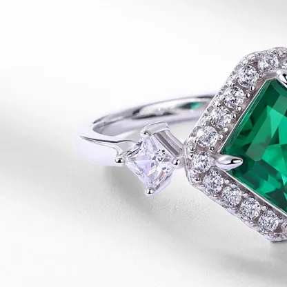 Panyu Custom Synthetic Lab Emerald Ring Women S925 Full Colored Diamonds Retro Finger Ring