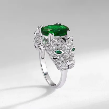 JewelyKing Leopard Print High Quality Green Zircon Ring JKRS0289