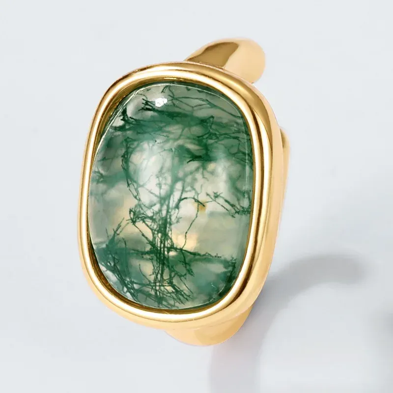 Jewelyking S925 Sterling Silver Green Moss Agate Square Studs Gold Plated JKES0087