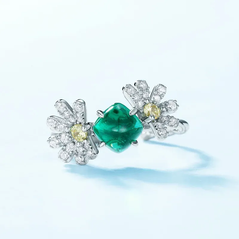 Costume Jewelry Emerald Lab Created Gemstones 5*7mm Wedding Silver Rings for Women