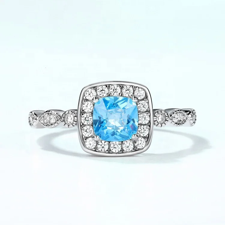 JewelyKing Big Square Sea Blue Zirconium Luxury Elegant Engagement Rings JKRS0300
