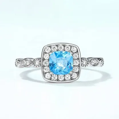 JewelyKing Big Square Sea Blue Zirconium Luxury Elegant Engagement Rings JKRS0300