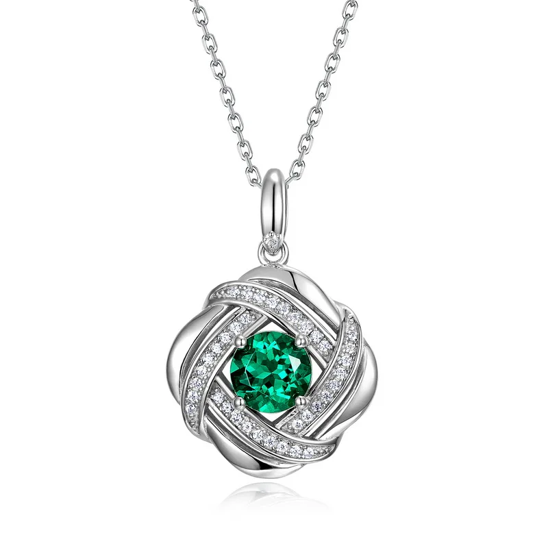 JewelyKing S925 Sterling Silver Retro High End Lab Emerald Necklace JKNS0022