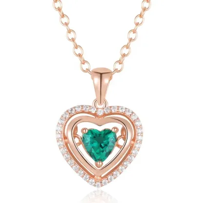 Dainty Gemstone Jewelry Sterling Silver CZ Iced Out Pendant Romantic Heart Shape Created Emerald Necklace Anniversary Gift